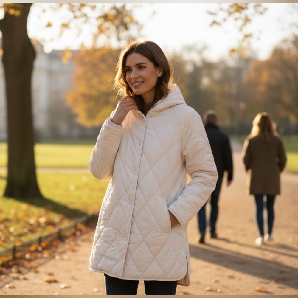 Stylish Quilted White Jacket. NWOT. Size XL. White-marfil. Fast 🚚📦